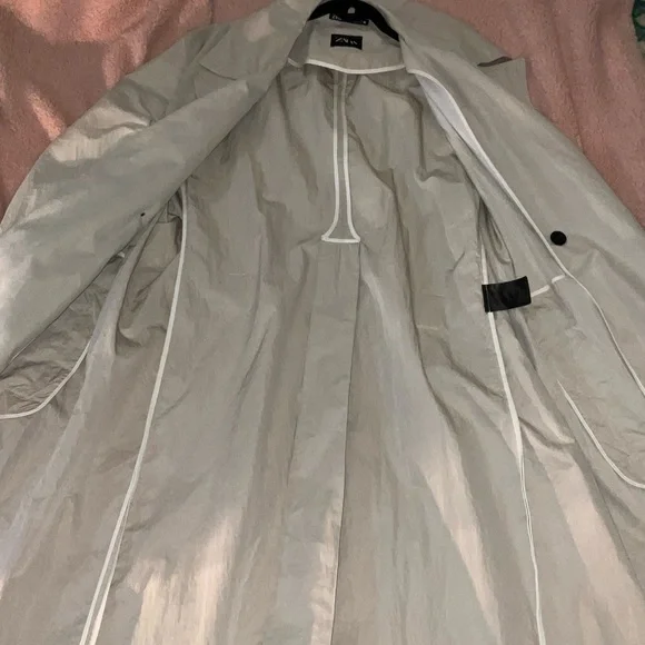 ZARA NWT Technical Trench Coat Sand Long Double-Breasted L/XL retail $169 - Picture 9 of 12